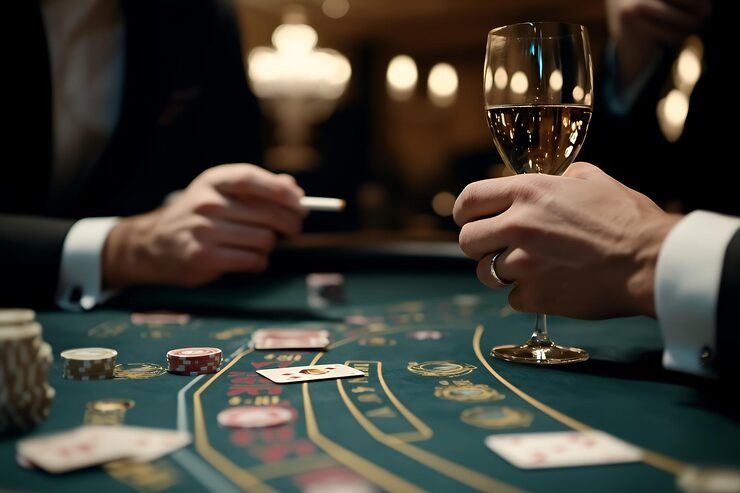 Close-up of roulette betting table layout with chip denominations